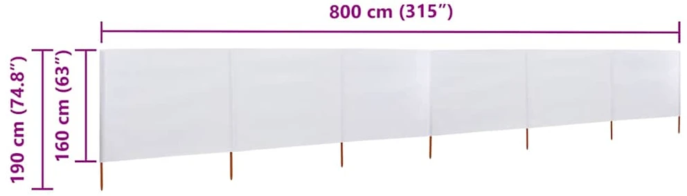 Uždanga nuo vėjo, 6 plokštės, smėlio balta, 800x160cm, audinys