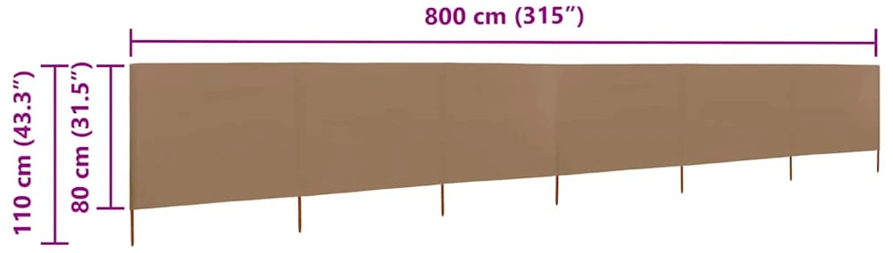 Uždanga nuo vėjo, 6 plokštės, taupe sp., 800x80cm, audinys