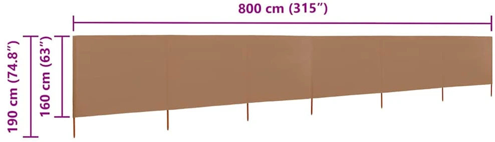 Uždanga nuo vėjo, 6 plokštės, taupe spalvos, 800x160cm, audinys
