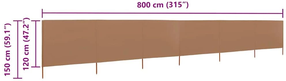 Uždanga nuo vėjo, 6 plokštės, taupe spalvos, 800x120cm, audinys