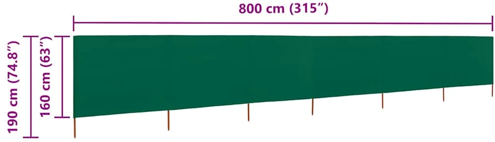 Uždanga nuo vėjo, 6 plokštės, žalia, 800x160cm, audinys