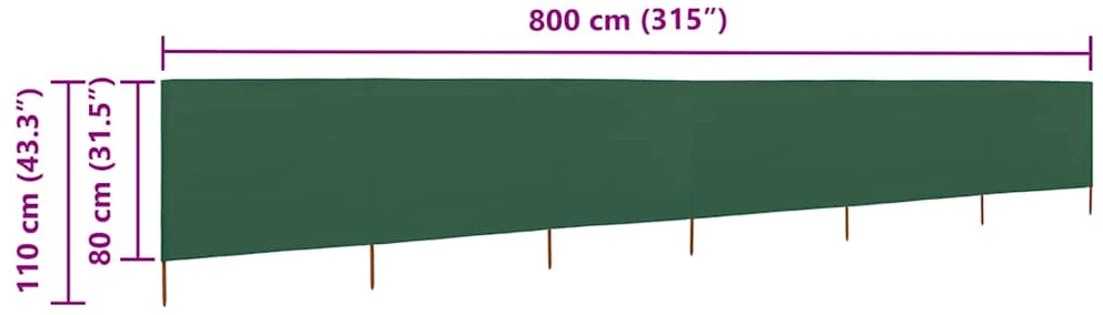 Uždanga nuo vėjo, 6 plokštės, žalia, 800x80cm, audinys
