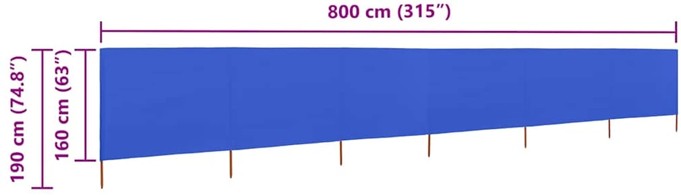 Uždanga nuo vėjo, 6 plokštės, žydra, 800x160cm, audinys