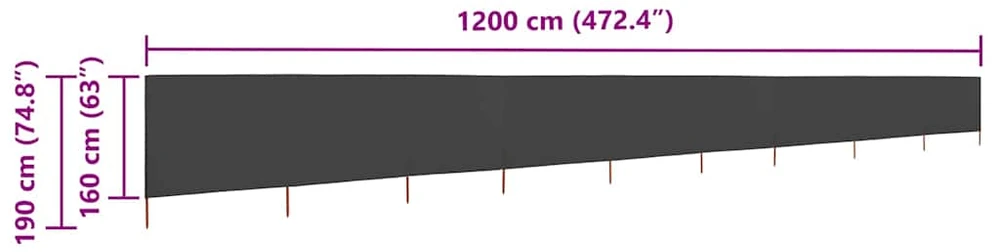 Uždanga nuo vėjo, 9 plokštės, antracito, 1200x160cm, audinys