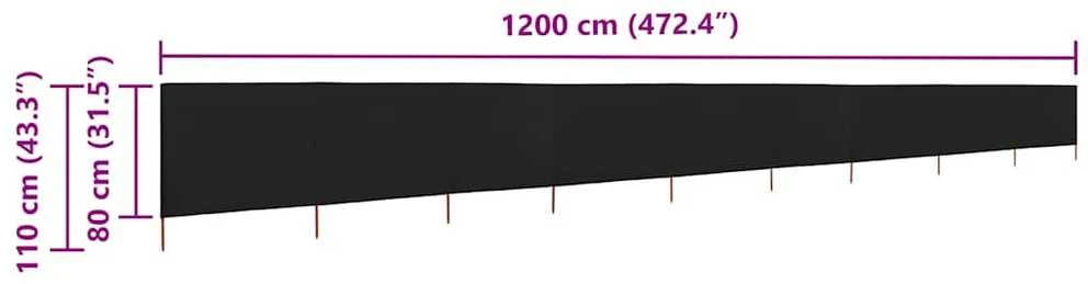 Uždanga nuo vėjo, 9 plokštės, juoda, 1200x80cm, audinys