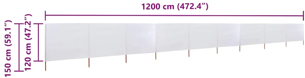 Uždanga nuo vėjo, 9 plokštės, smėlio balta, 1200x120cm, audinys