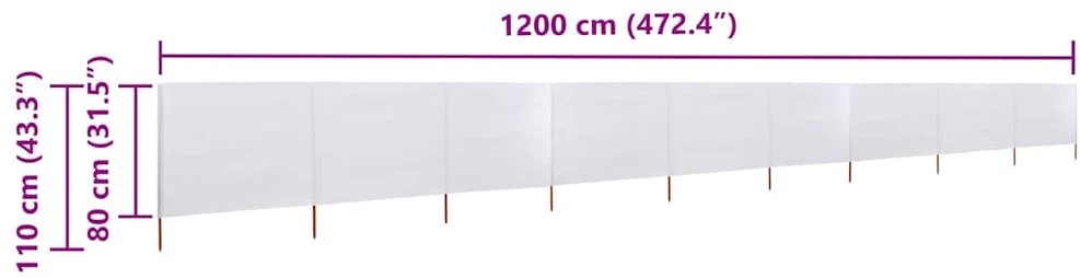 Uždanga nuo vėjo, 9 plokštės, smėlio balta, 1200x80cm, audinys