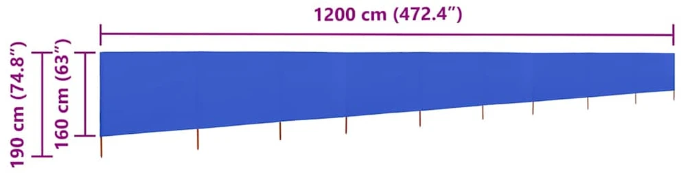 Uždanga nuo vėjo, 9 plokštės, žydra, 1200x160cm, audinys