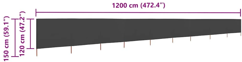Uždanga nuo vėjo, antracito, 1200x120cm, audinys, 9 plokštės