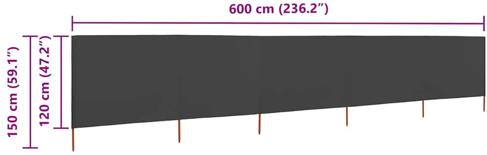 Uždanga nuo vėjo, antracito, 600x120cm, audinys, 5 plokštės