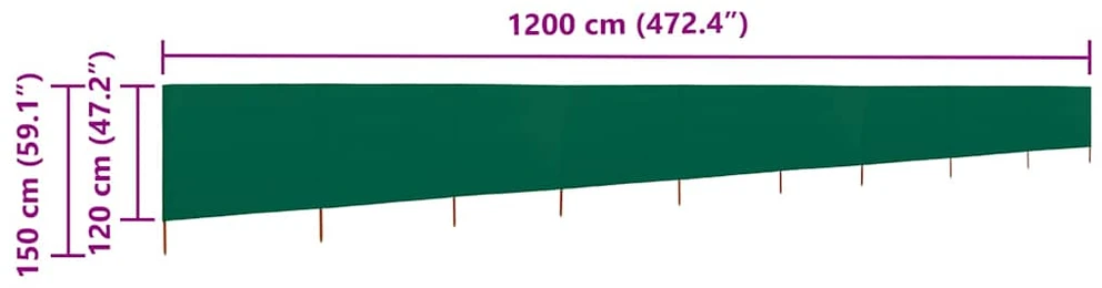 Uždanga nuo vėjo, žalia, 1200x120cm, audinys, 9 plokštės