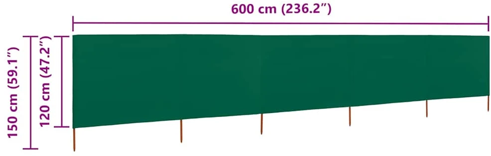 Uždanga nuo vėjo, žalia, 600x120cm, audinys, 5 plokštės
