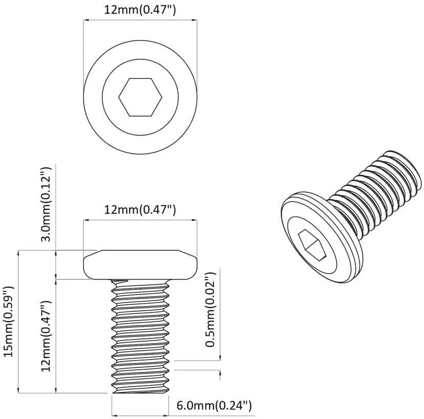 Užrakinimo varžtas 2 vnt. Sidabrinė M6 x 12 mm Plienas