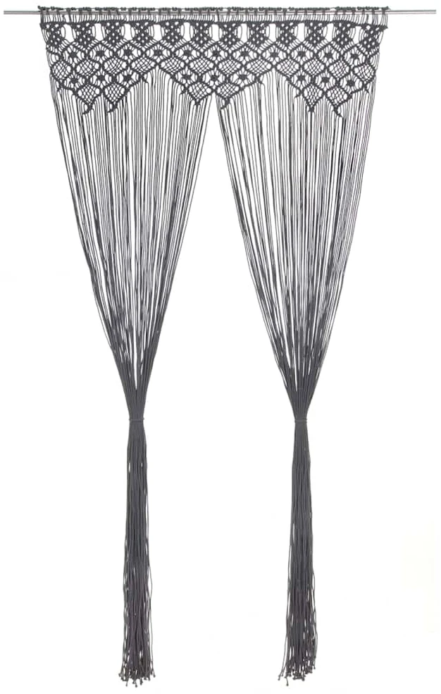 Užuolaida, antracito, 140x240cm, medvilnė, makrame stiliaus