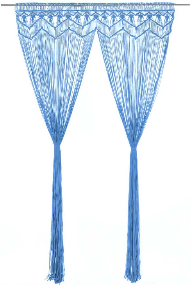 Užuolaida, mėlyna, 140x240cm, medvilnė, makrame stiliaus