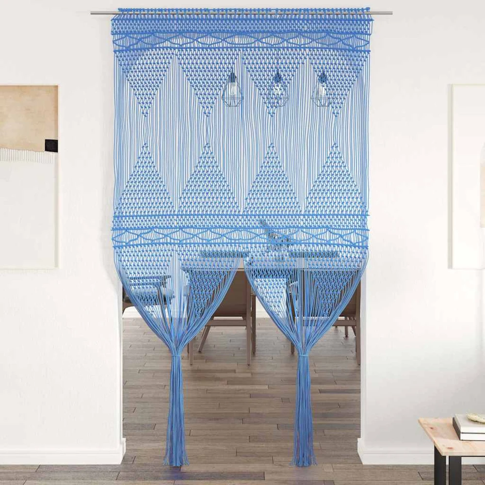 Užuolaida, mėlyna, 140x240cm, medvilnė, makrame stiliaus