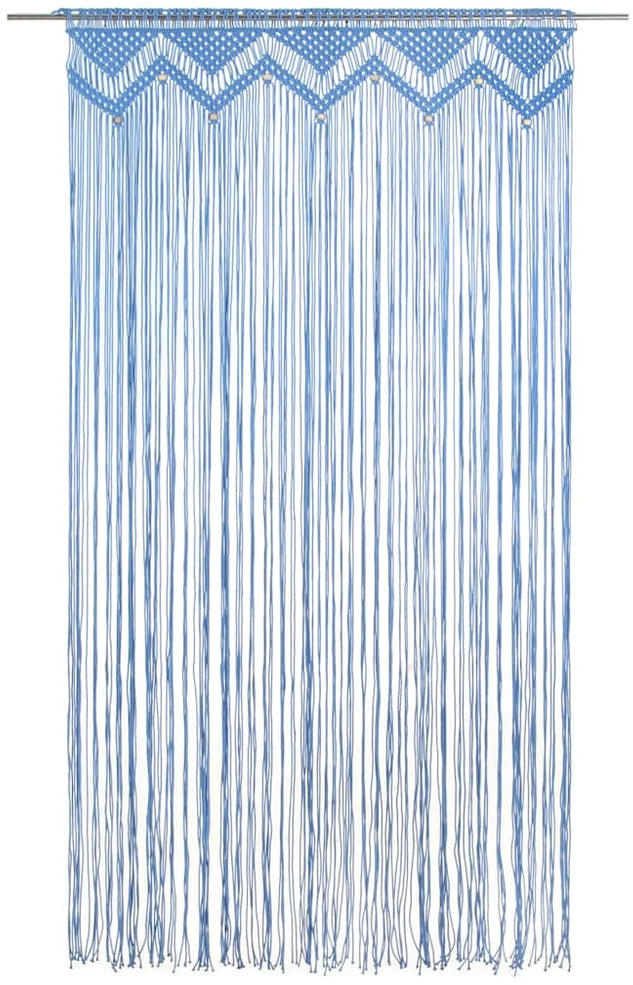 Užuolaida, mėlyna, 140x240cm, medvilnė, makrame stilius