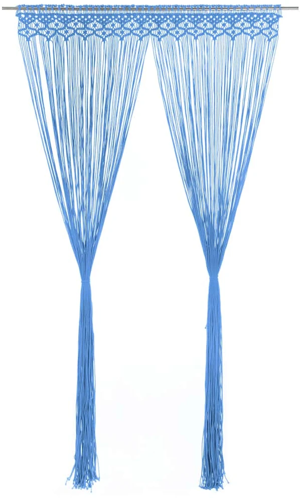 Užuolaida, mėlyna, 140x240cm, medvilnė, makrame stiliaus