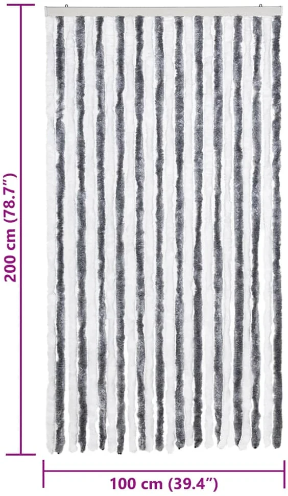 Užuolaida nuo musių, pilka ir balta, 100x200cm šenilis