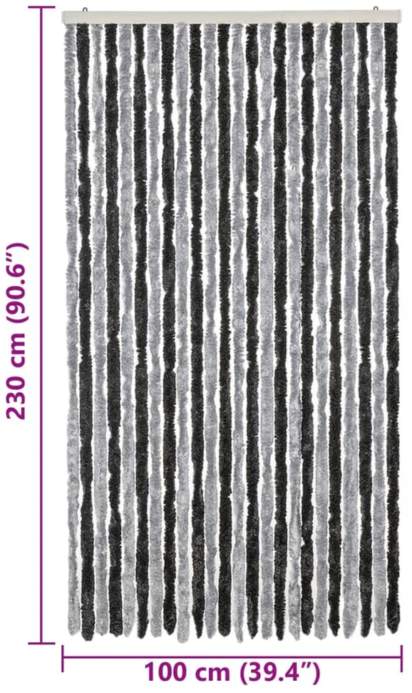 Užuolaida nuo musių, pilka ir juoda, 100x230cm, šenilis