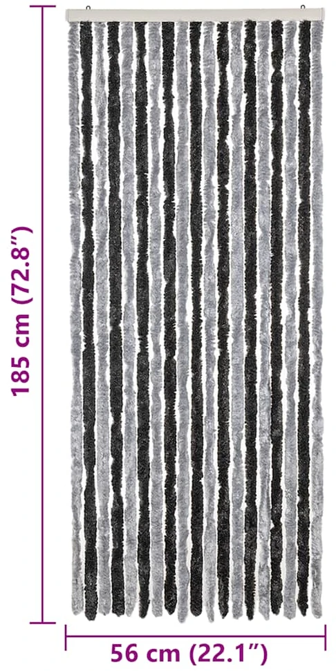 Užuolaida nuo musių, pilka ir juoda, 56x185cm, šenilis
