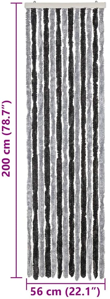 Užuolaida nuo musių, pilka ir juoda, 56x200cm, šenilis