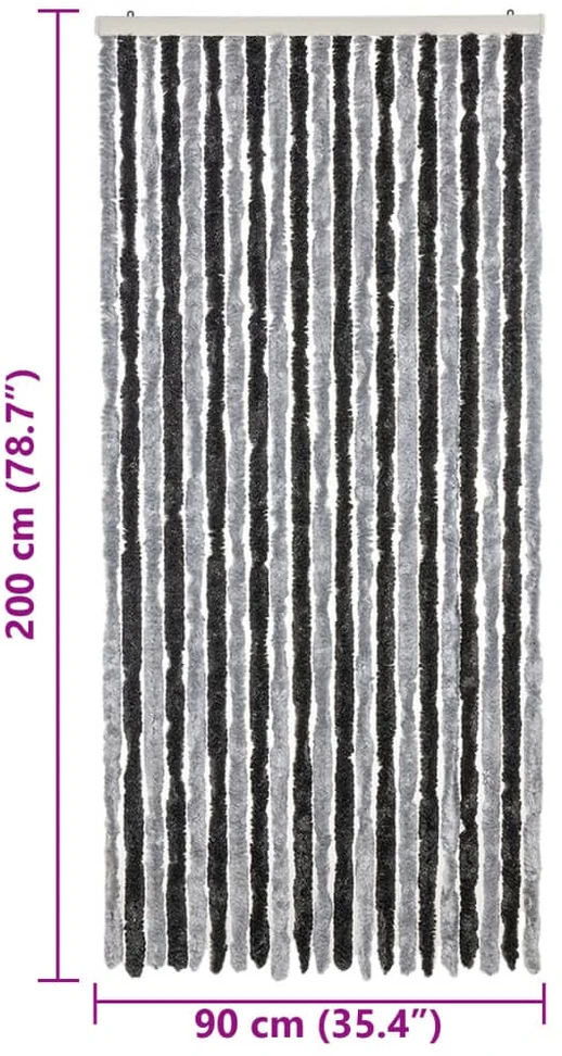 Užuolaida nuo musių, pilka ir juoda, 90x200cm, šenilis