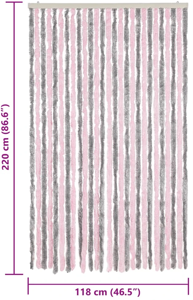 Užuolaida nuo musių, pilka ir rožinė, 118x220cm šenilis