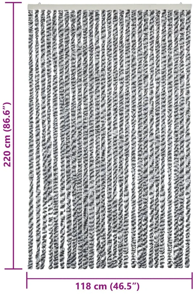 Užuolaida nuo musių, pilka/juoda/balta, 118x220cm, šenilis
