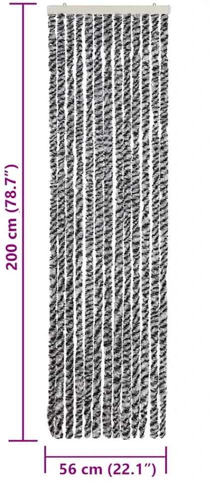Užuolaida nuo musių, pilka/juoda/balta, 56x200cm, šenilis