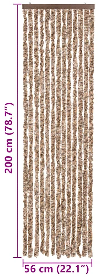 Užuolaida nuo musių, smėlio ir tamsiai ruda, 56x200cm, šenilis