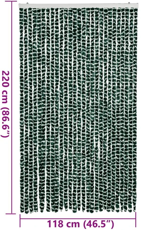 Užuolaida nuo musių, žalia ir balta, 118x220cm, šenilis