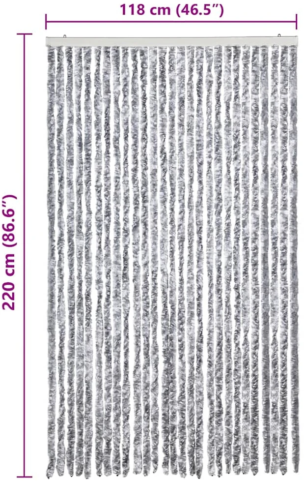 Užuolaida nuo vabzdžių, balta ir pilka, 118x220cm, šenilis