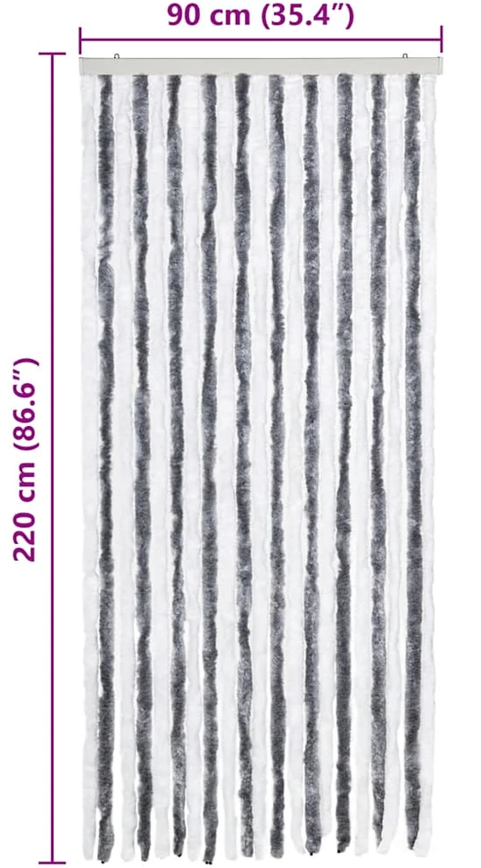 Užuolaida nuo vabzdžių, pilka ir balta, 90x220 cm, šenilis