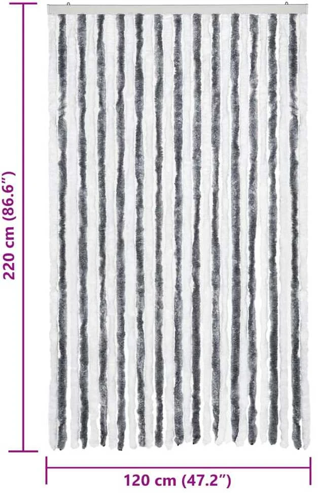 Užuolaida nuo vabzdžių, pilka ir balta, 118x220cm, šenilis