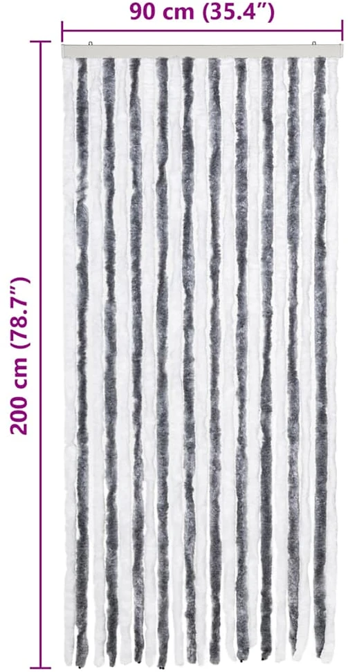Užuolaida nuo vabzdžių, pilka ir balta, 90x200cm, šenilis
