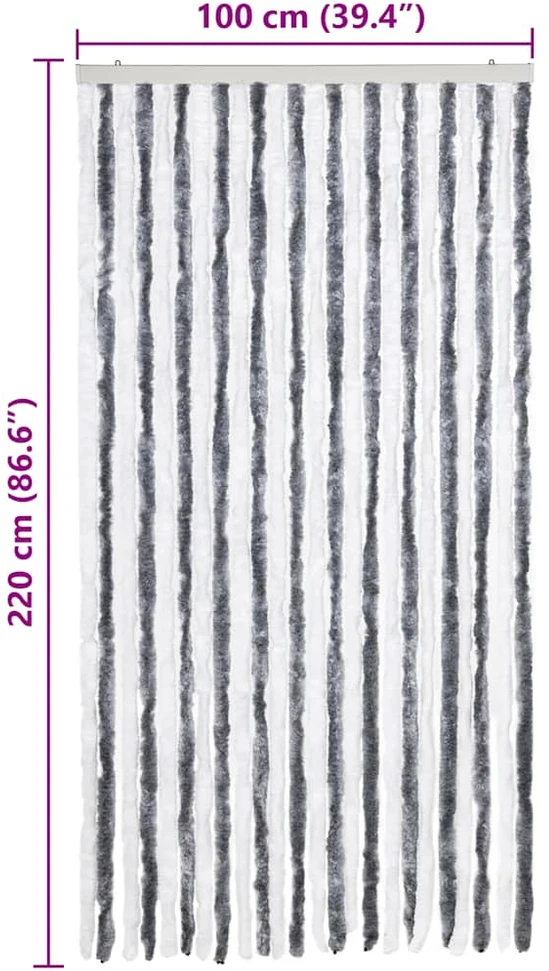 Užuolaida nuo vabzdžių, pilka ir balta, 100x220 cm, šenilis