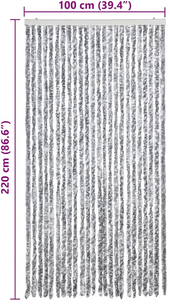 Užuolaida nuo vabzdžių, pilka ir balta, 100x220 cm, šenilis