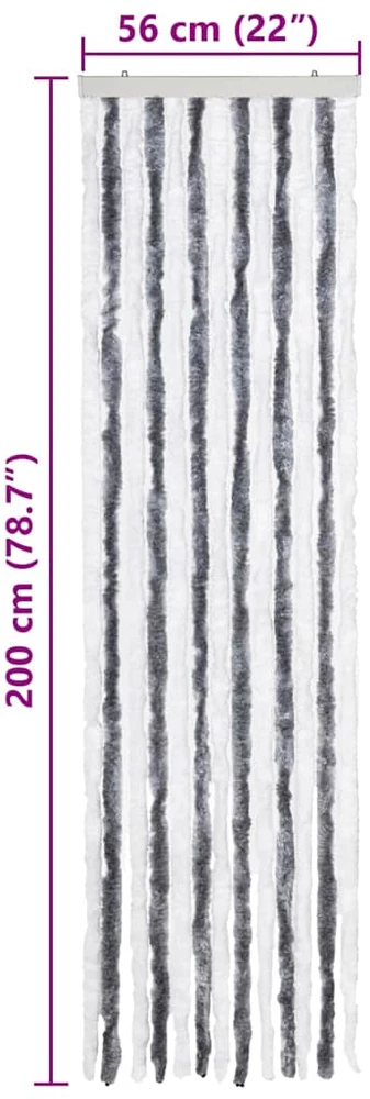 Užuolaida nuo vabzdžių, pilka ir balta, 56x200cm, šenilis