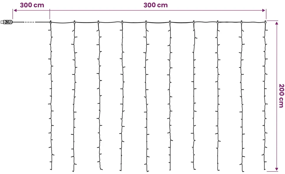 Užuolaidų girlianda 200 LED Šalta balta 300 x 200 cm