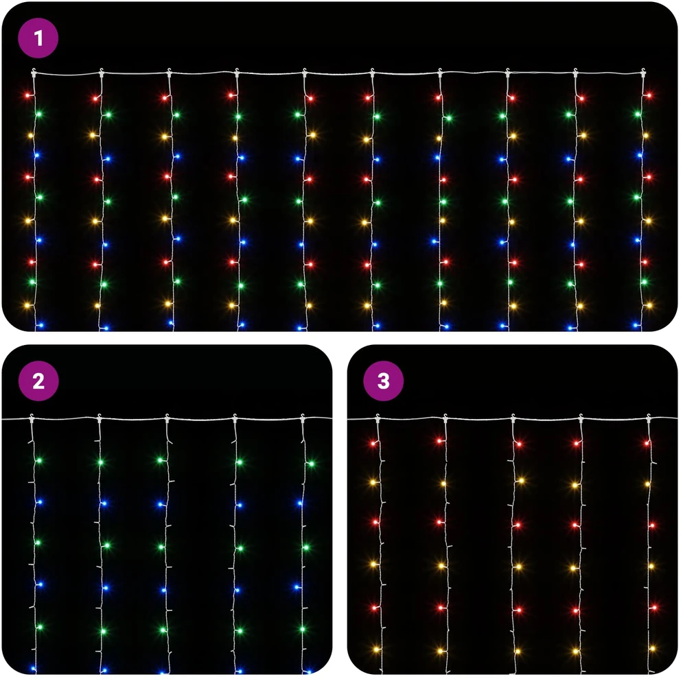 Užuolaidų girlianda 300 LED Įvairių spalvų 300 x 300 cm