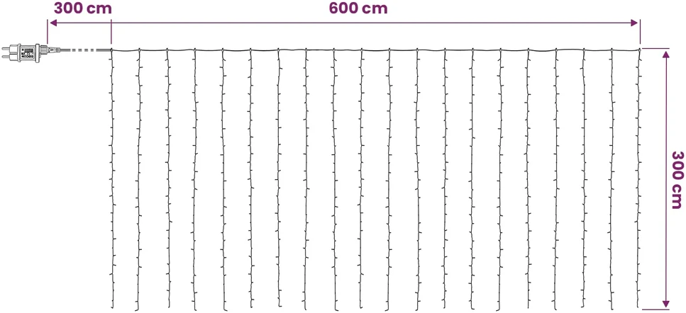 Užuolaidų girlianda Skaidrus 600 x 300 cm PVC 600 LED