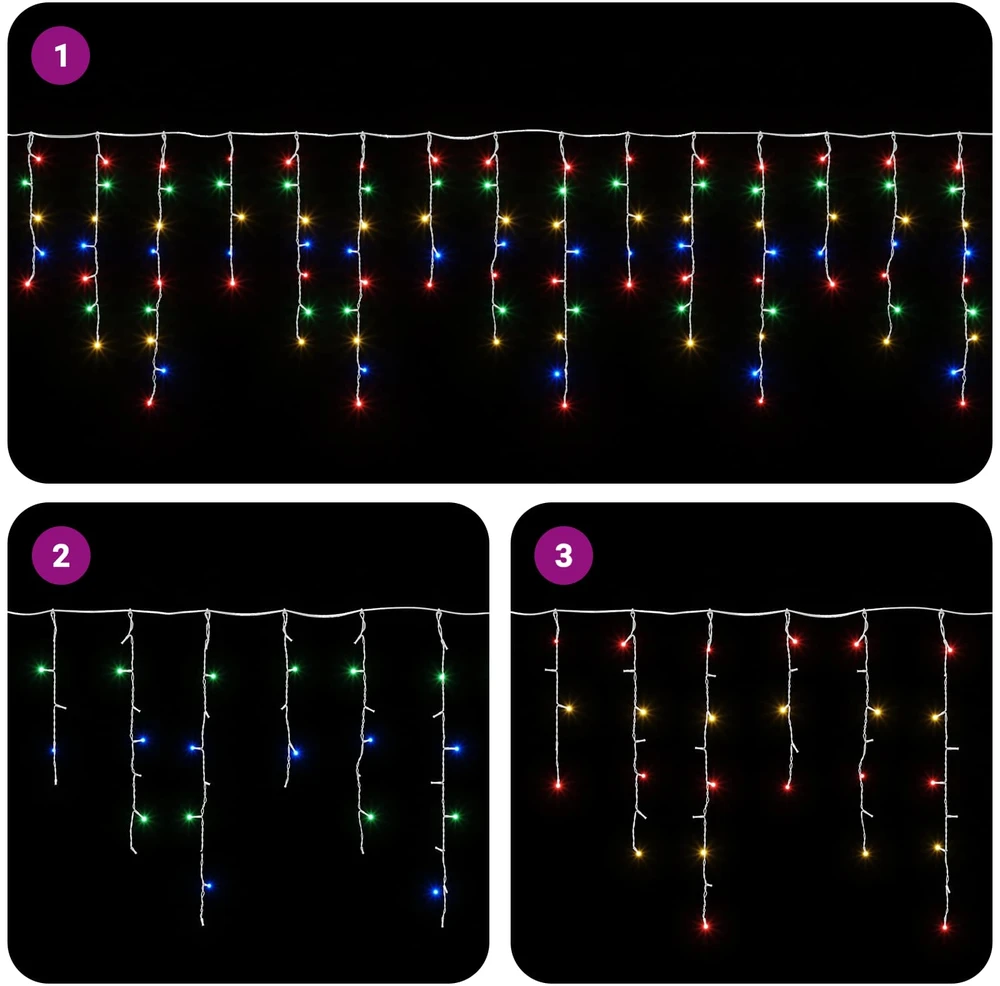 Užuolaidų girliandos 210 LED Įvairių spalvų 500 x 72 cm