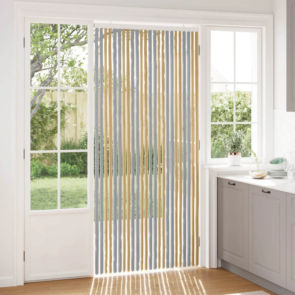 Vabzdžių Užuolaida iš Chenille Pilka ir smėlinė 100 x 220 cm