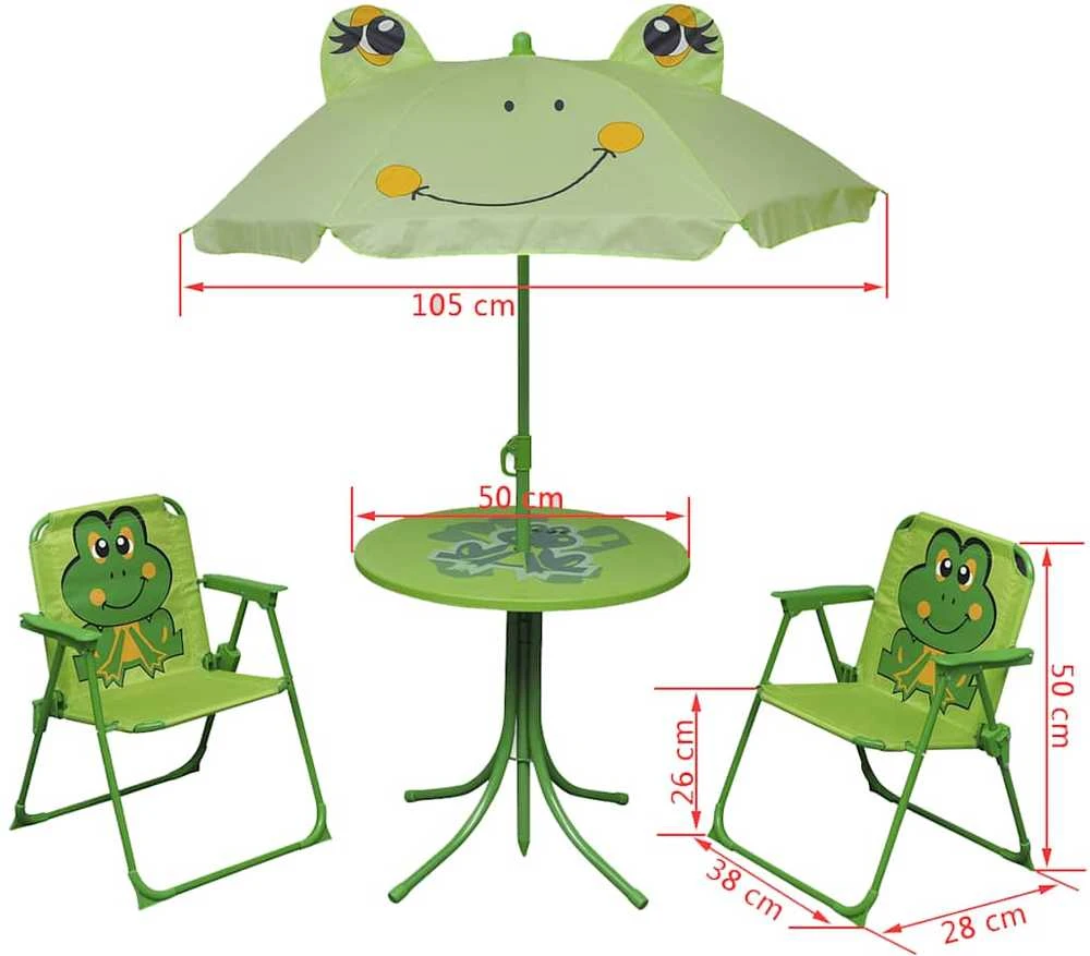 Vaik. bistro baldų kompl. su skėčiu nuo saulės, 3d., žalias