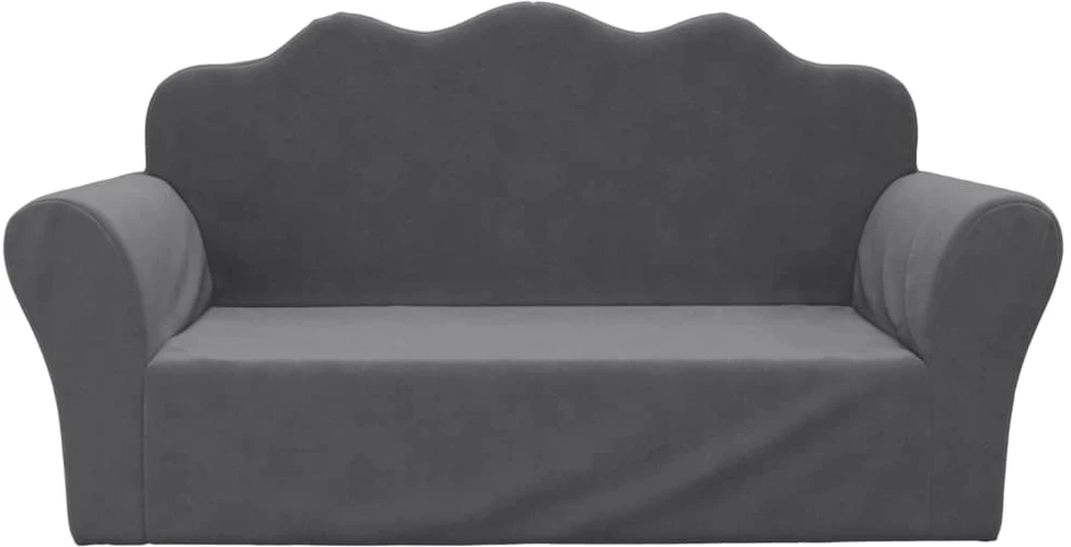 Vaikiška dvivietė sofa, antracito spalvos, minkštas pliušas