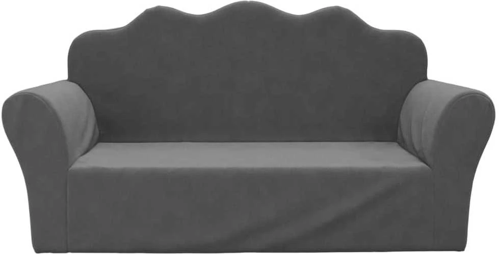 Vaikiška dvivietė sofa, antracito spalvos, minkštas pliušas