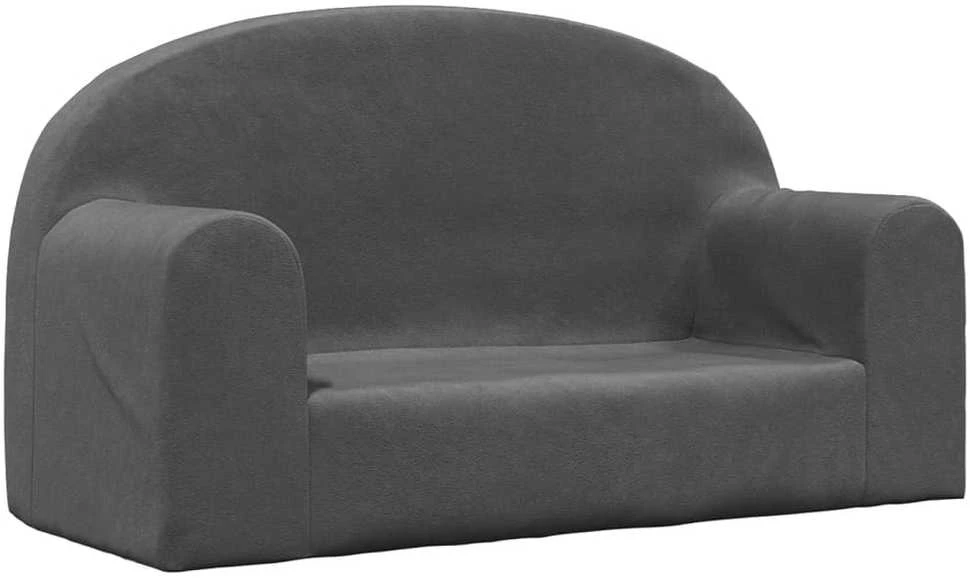 Vaikiška dvivietė sofa, antracito spalvos, minkštas pliušas