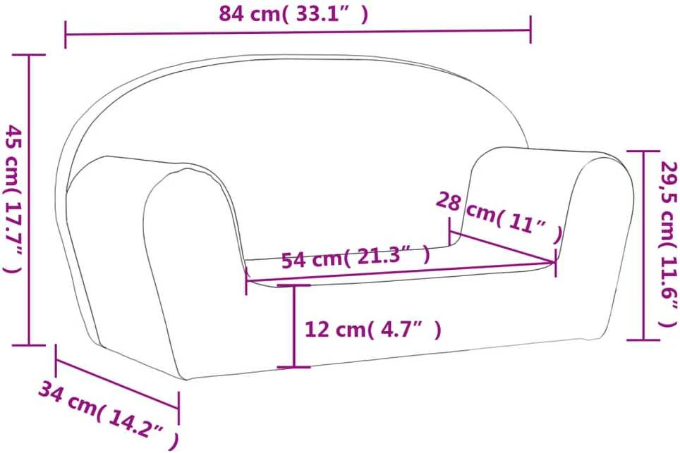 Vaikiška dvivietė sofa, antracito spalvos, minkštas pliušas