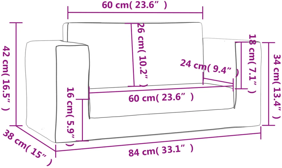 Vaikiška dvivietė sofa-lova, antracito, minkštas pliušas